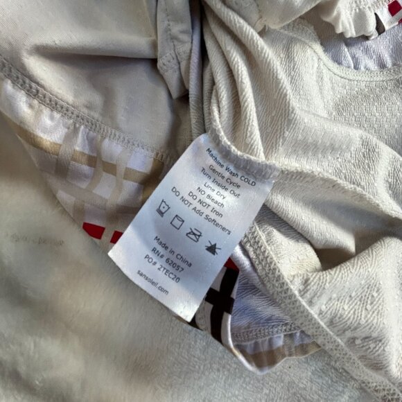 SanSoleil Beige Red Plaid Long Sleeve Mock Neck Golf Shirt Small UPF 50 Stretch - Picture 4 of 7